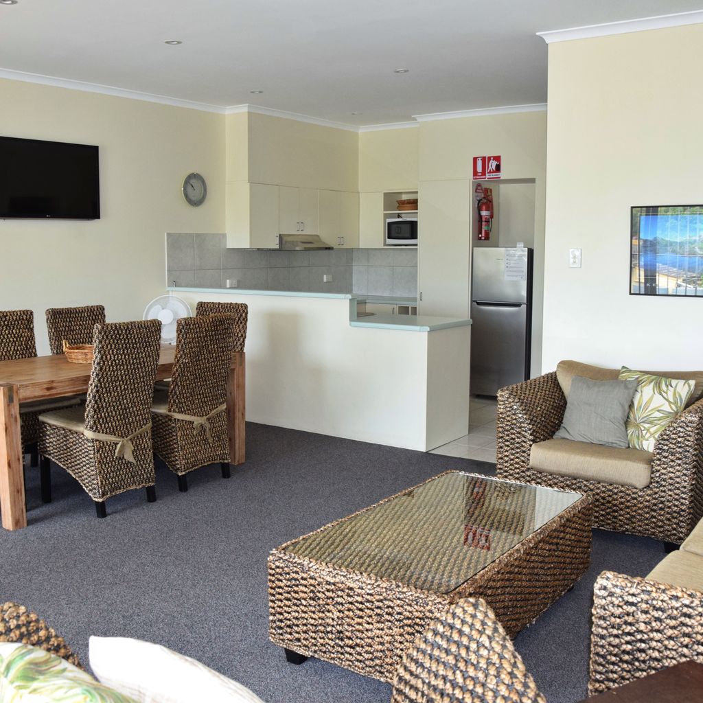 Kitchen, living and dining area.