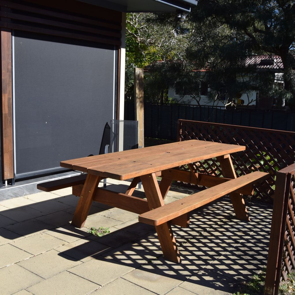 Outdoor picnic table.