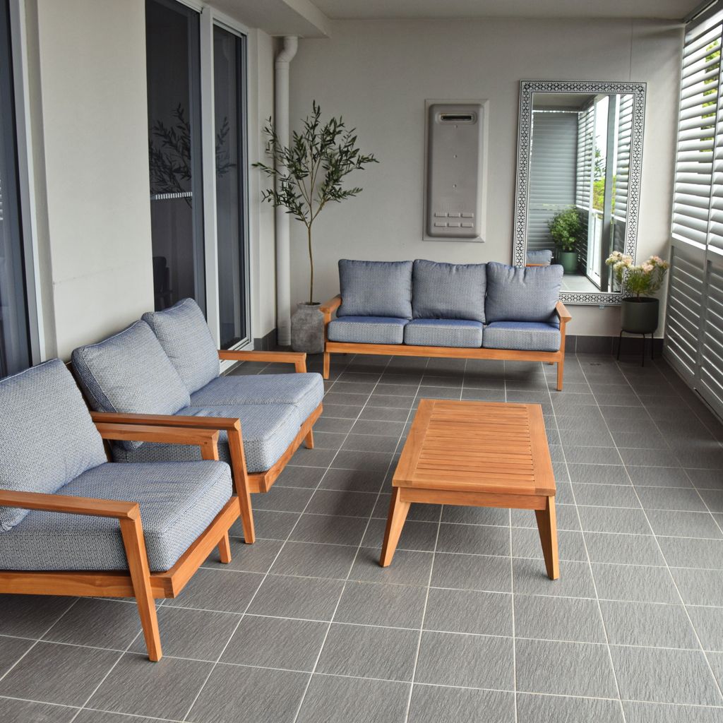 Balcony with outdoor living area.