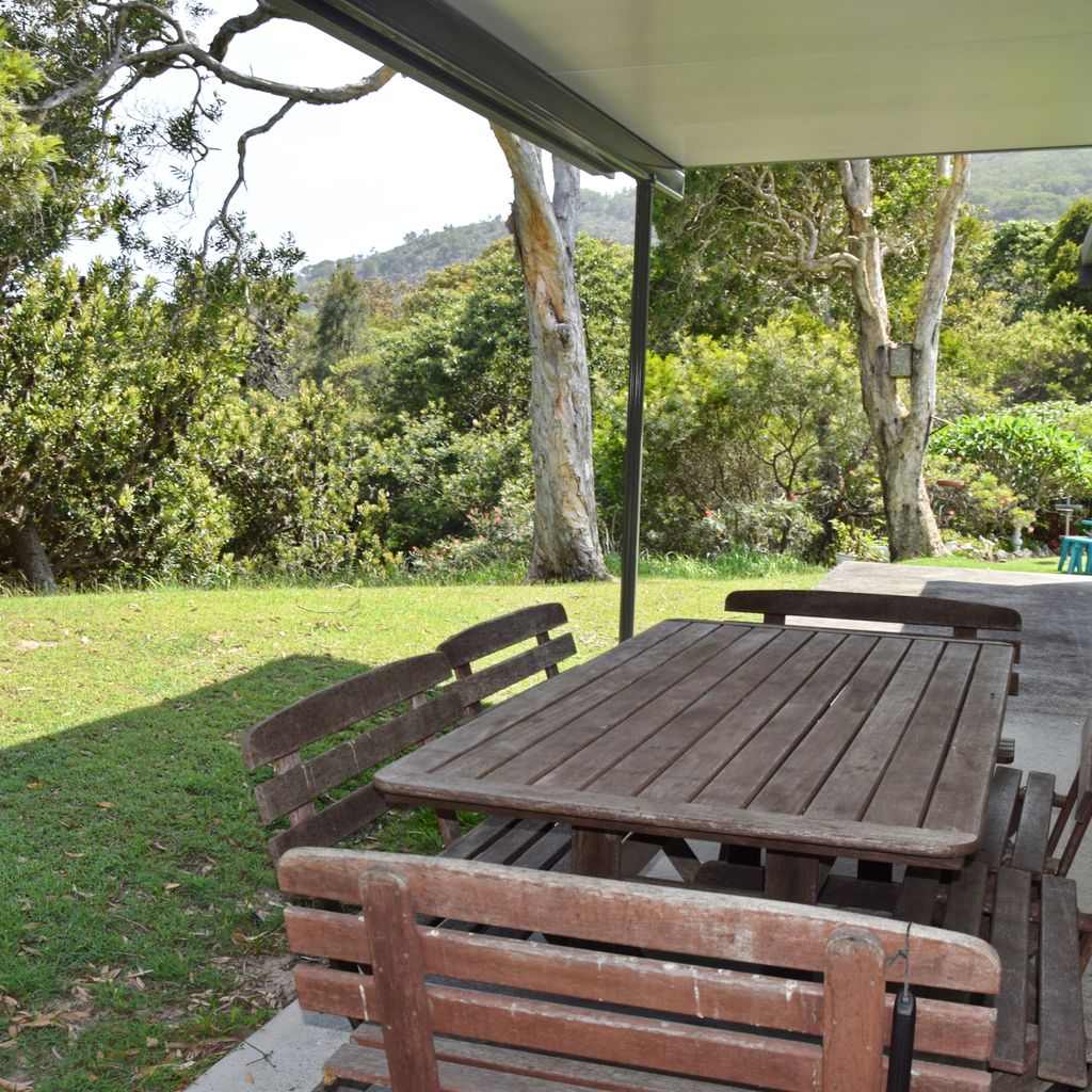 Outdoor dining and backyard.