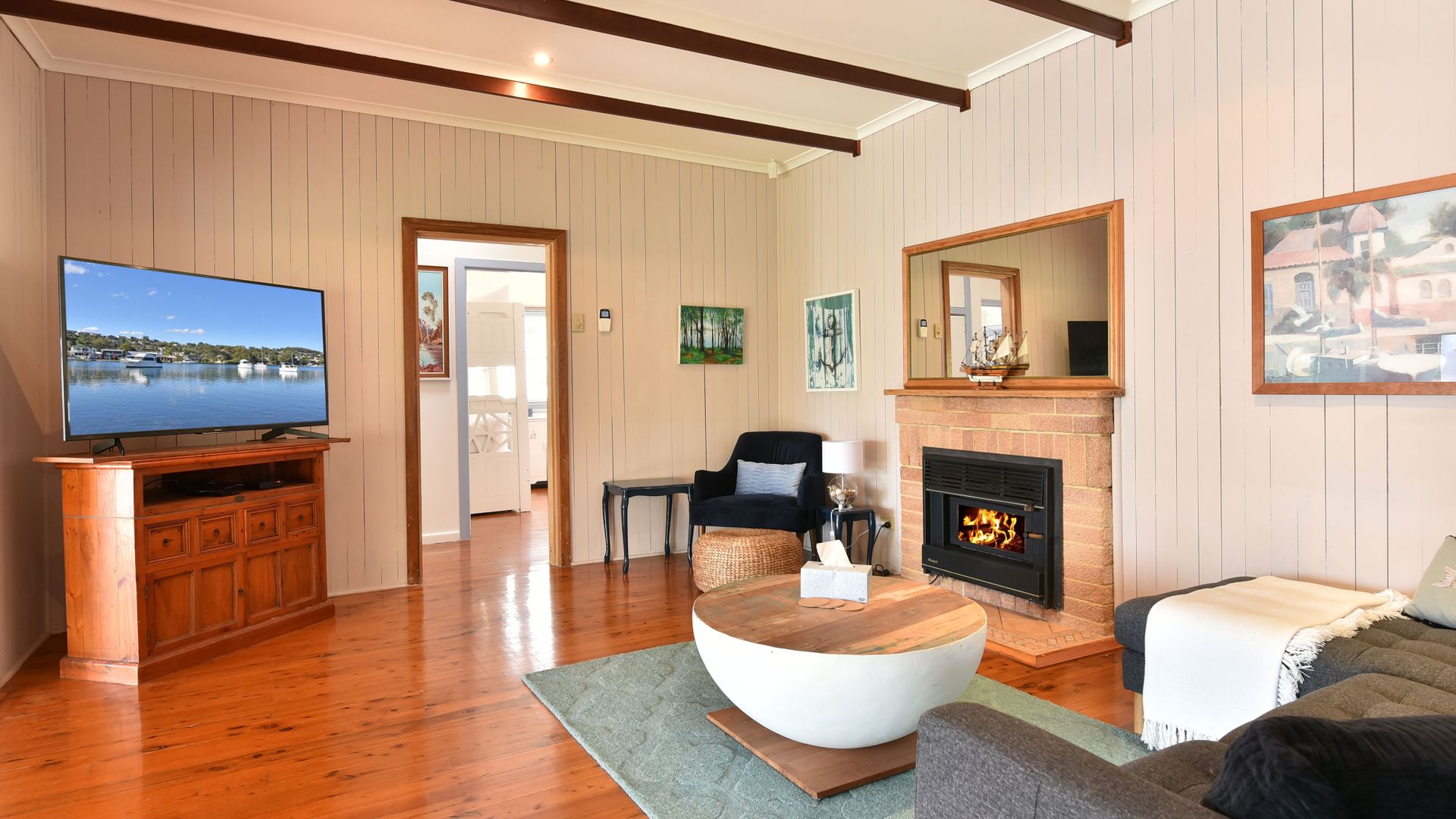 Fireplace, Flat Tv and living area
