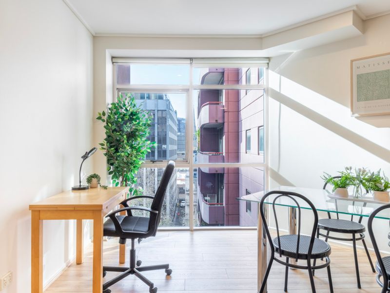 Workspace and dining area with a view