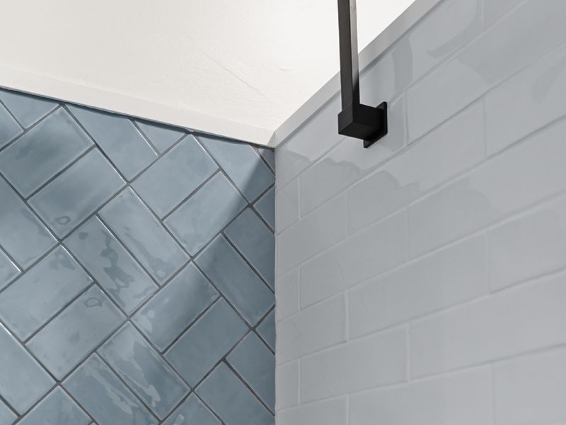 Stylish blue tiles and sleek design.