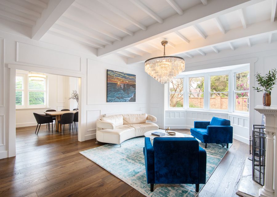 Large light and bright living space and formal dining area