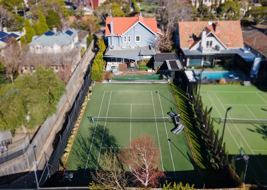 Full sized tennis court and solar heated pool 